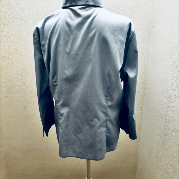 Women's Lands' End Blue No Iron Pinpoint Oxford Button Down Shirt - Picture 4 of 7